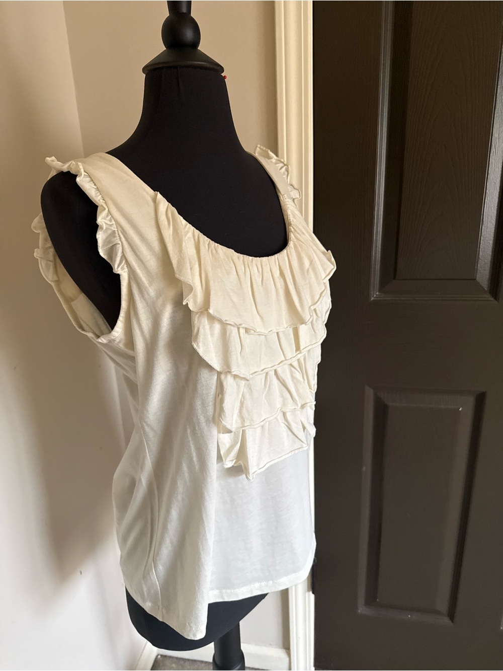 Garnet Hill Cream Ruffle Front Sleeveless Camisole
